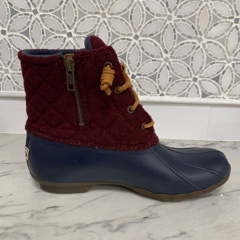 Sperry Women's Saltwater Duck Boots Quilted Wool‎ Burgundy Navy STS97568F Size 8 - Picture 8 of 12